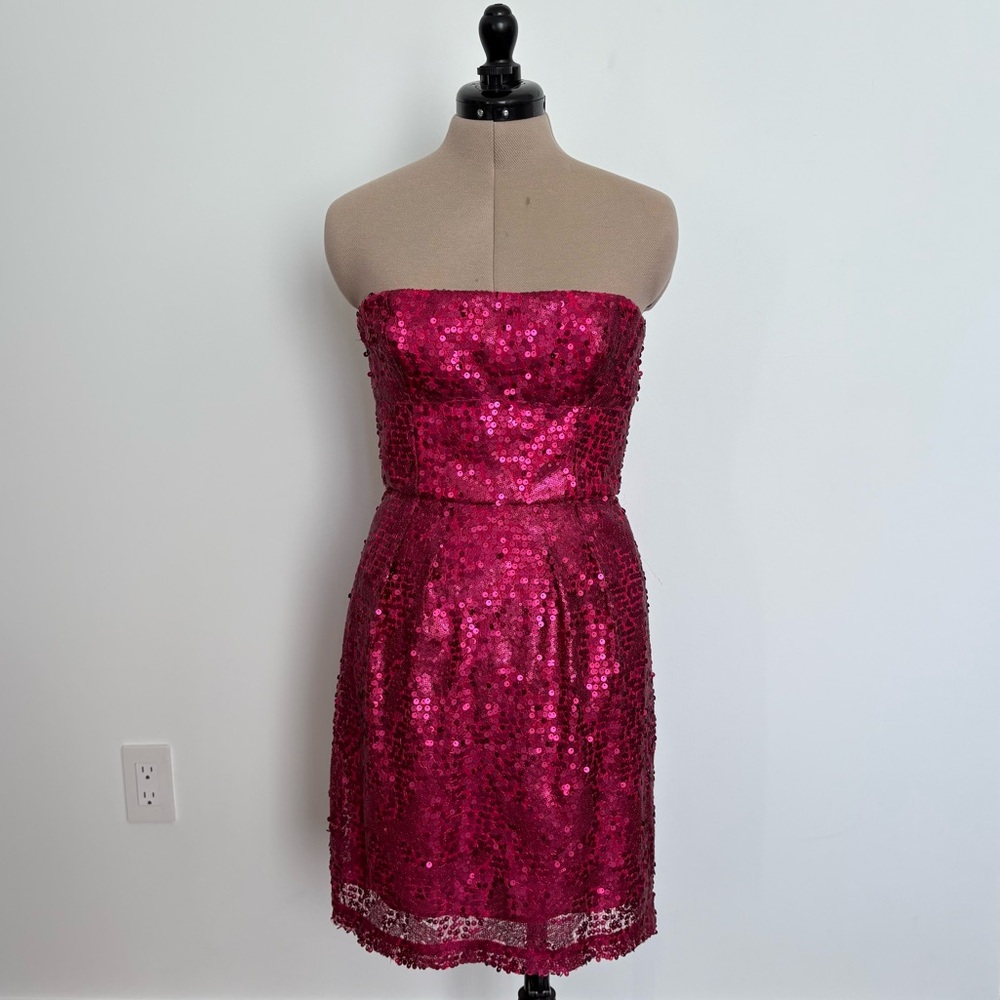 BCBGMaxazria Womens Dress Size 6 Pink Carole Azalea Sequin Strapless Cocktail